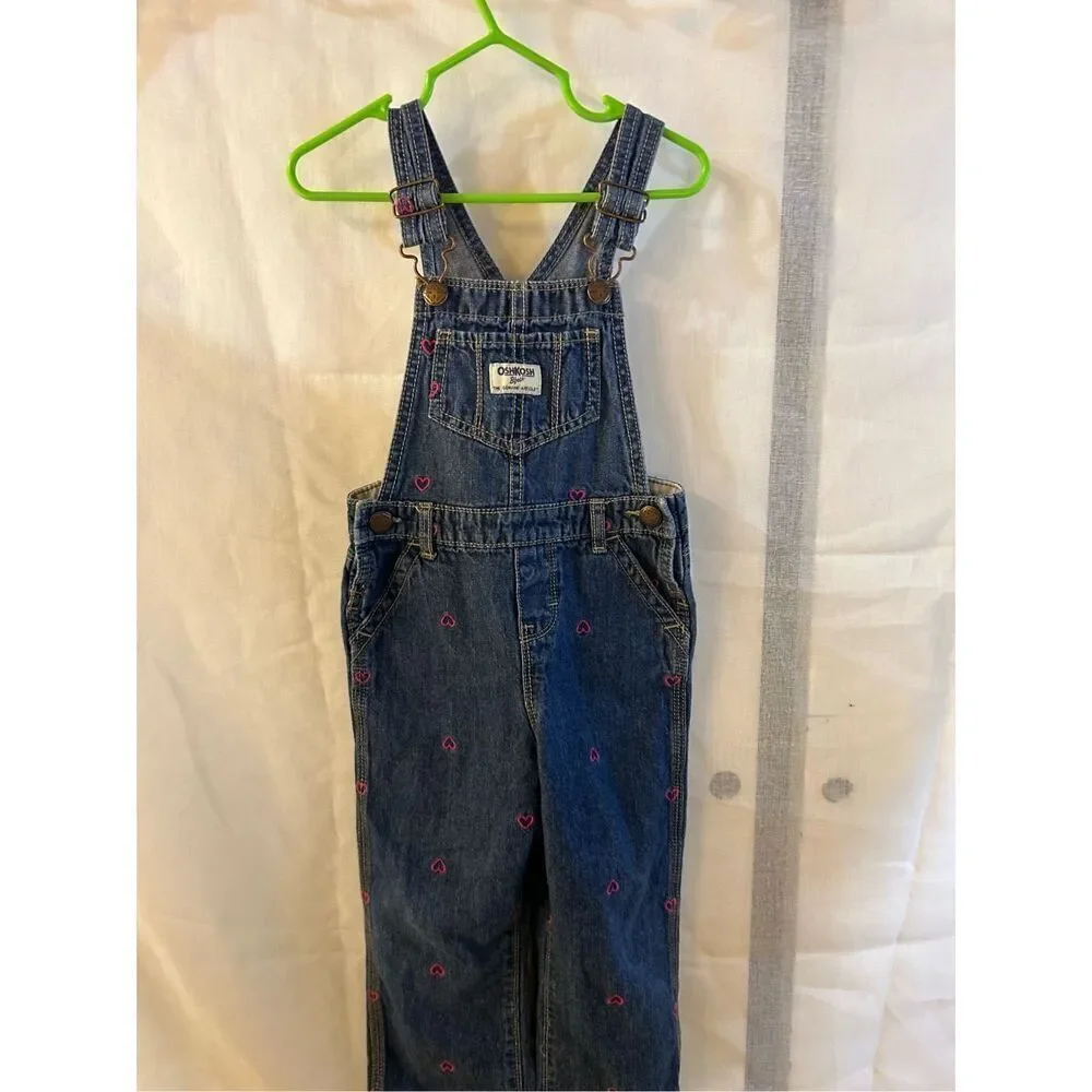 Oshkosh overalls denim pink hearts‎ 3t